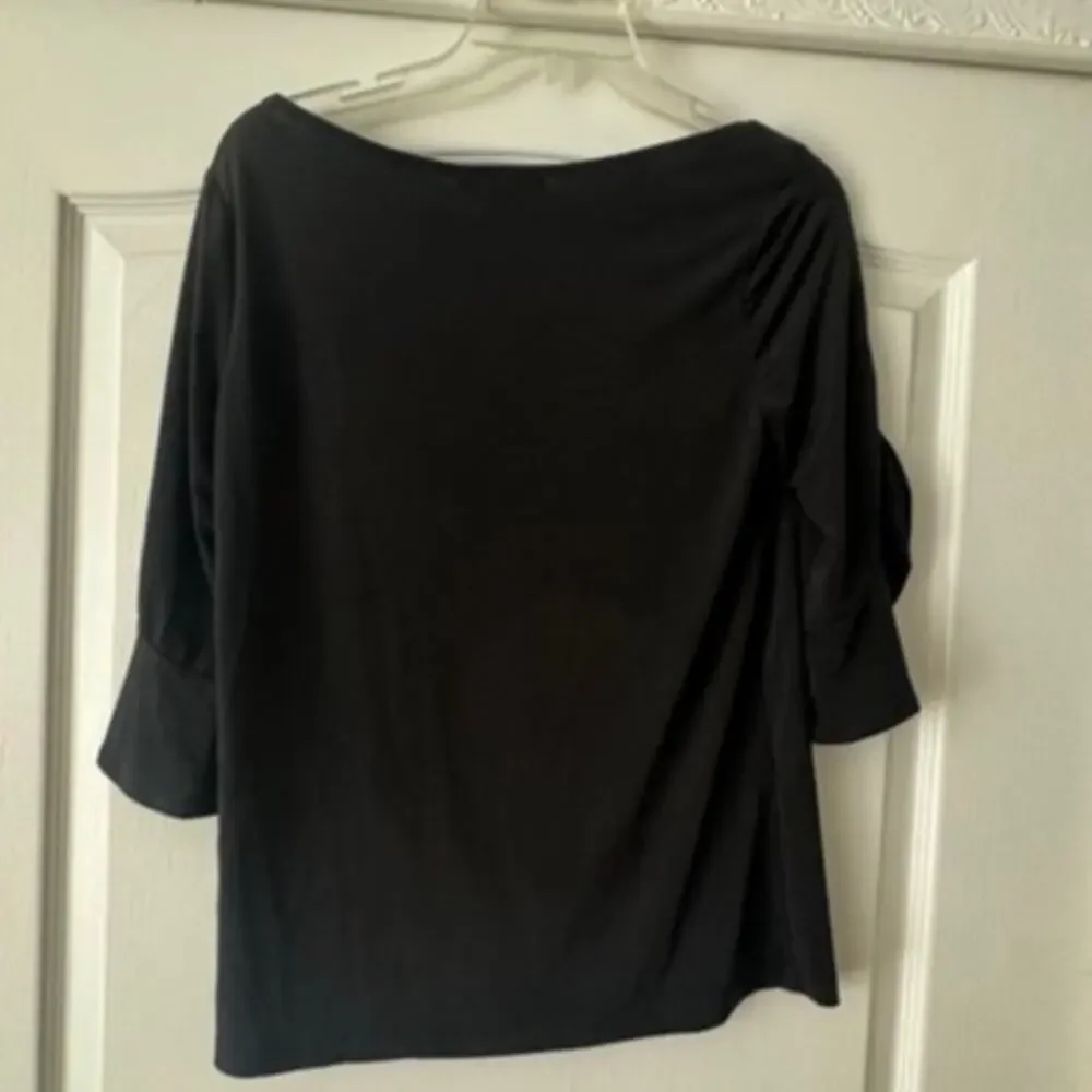 Banana Republic Black Ruched Shoulder Split Sleeve Top Women’s S Rayon